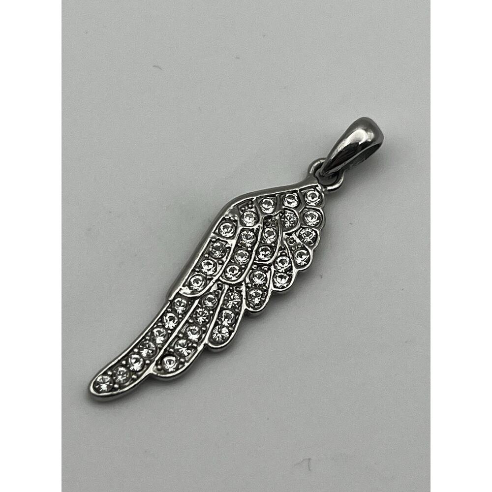 Silver Tone Pave Rhinestone Crystal Angel Wing Feather Pendant Charm